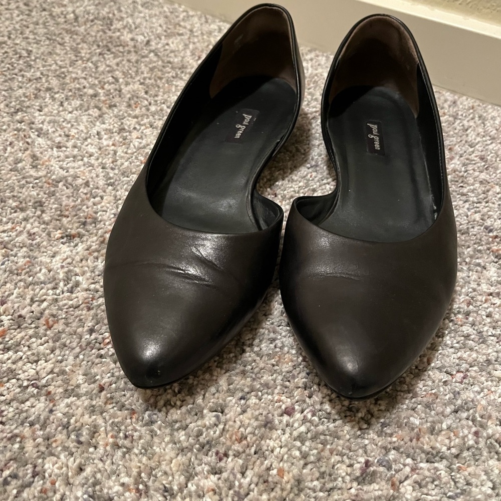 Paul Green Pointed-Toe Ballet Flat, Black Leather